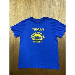 Never Give Up Blue Graphic Crew Neck Tee Gildan Large